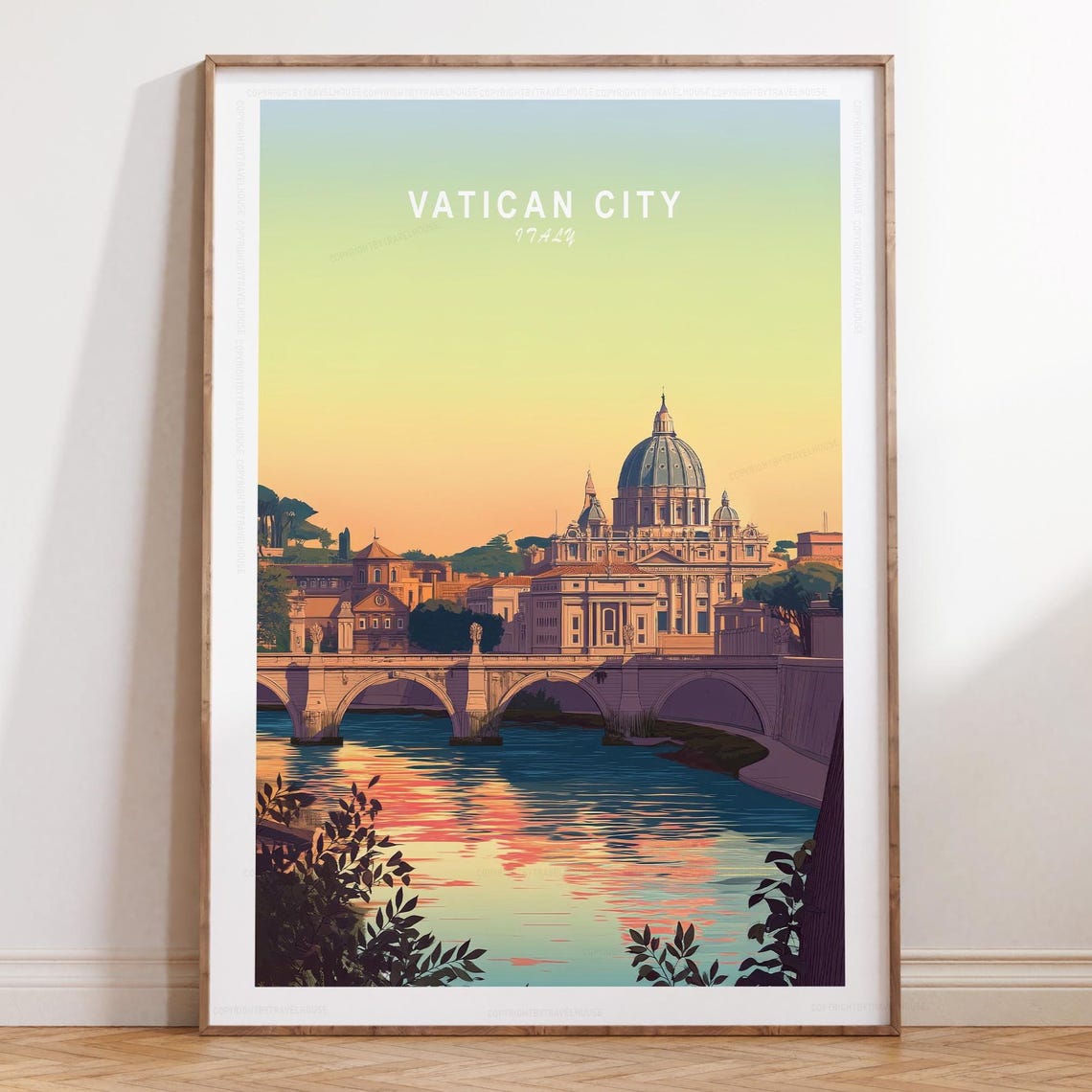 Vatican City Italy St Peters Basilica Tiber Sunset Skyline Poster