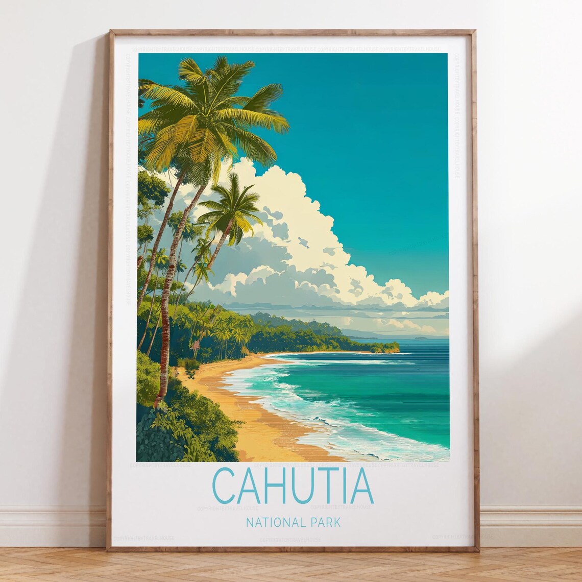 Cahutia National Park Palm Fringed Shoreline Bottom Title Poster