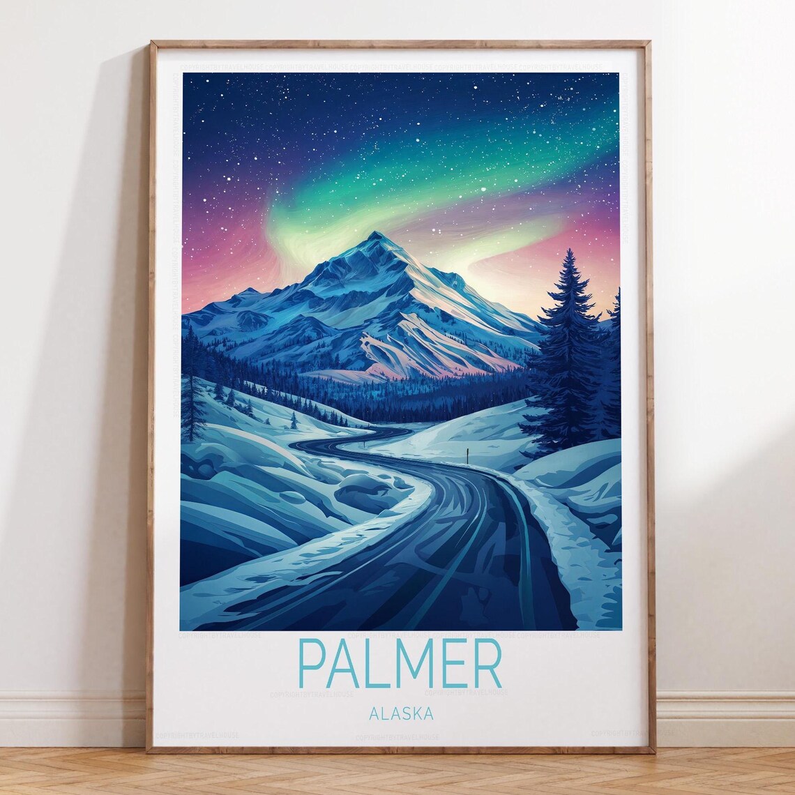 Palmer Alaska Aurora Borealis Over Starry Night Sky Travel Poster