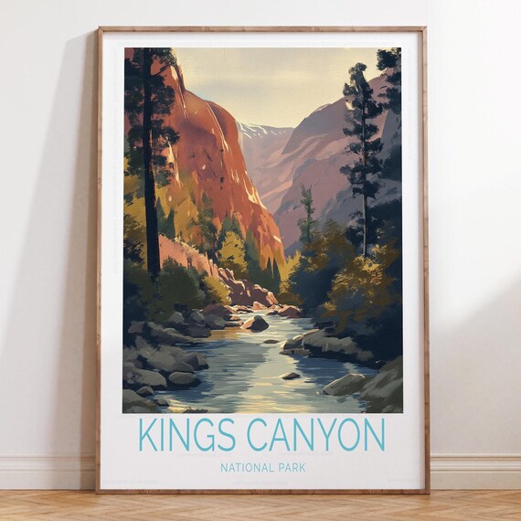 Kings Canyon National Park River Canyon Vintage Travel Poster