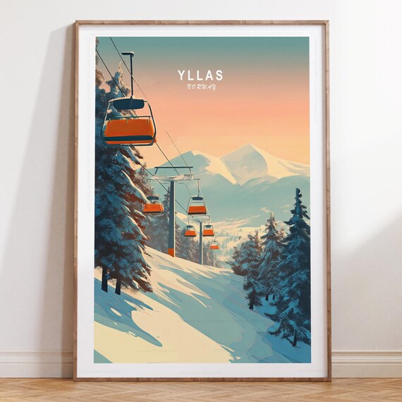 Yllas Norway Winter Chairlift Ride Over Snowy Peak Travel Poster