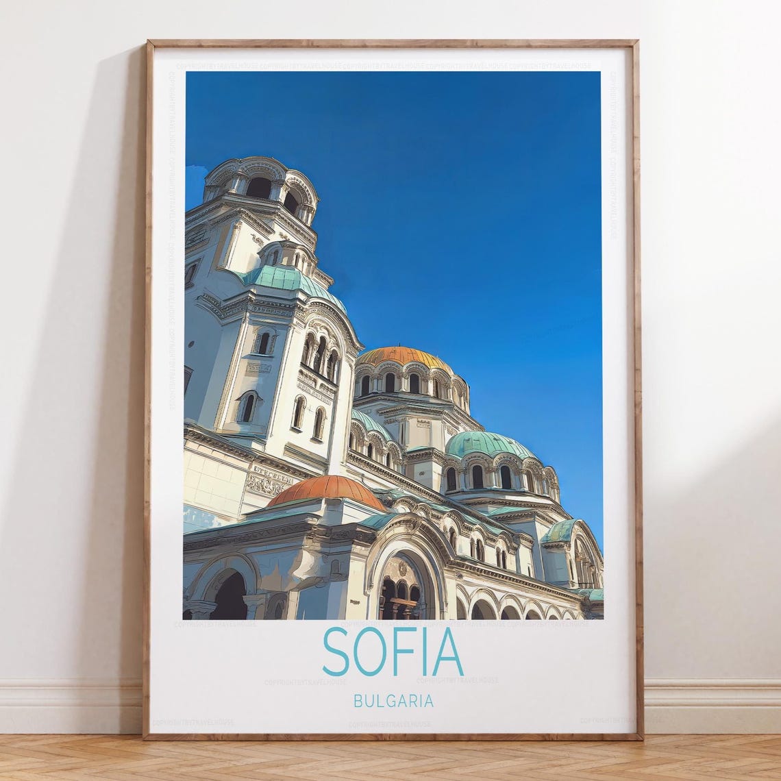 Sofia Bulgaria Cathedral Blue Sky Architecture Landmark Poster Art