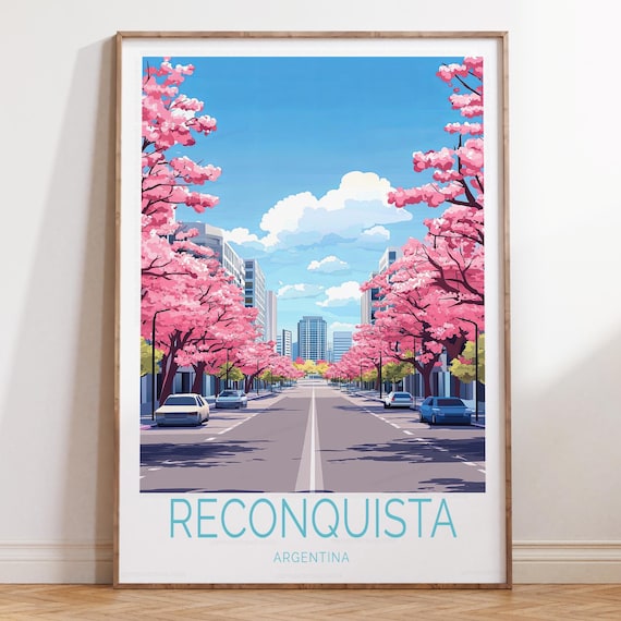 Reconquista Argentina Pink Blossom Avenue Parked Cars Cloudy Sky Poster
