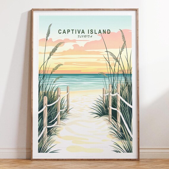 Captiva Island Florida Sunset Beach Dunes Coastal Travel Poster