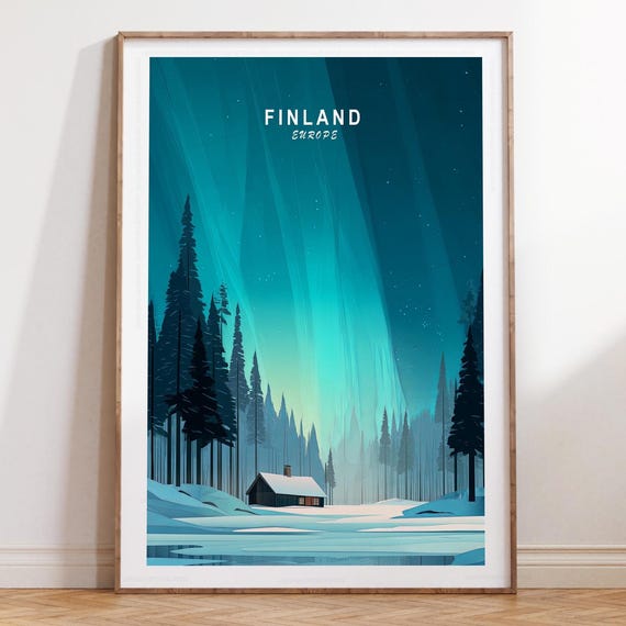 Finland Travel Wall Art Europe Winter Poster Ski Print Minimalist Cityscape House Warming Gifts