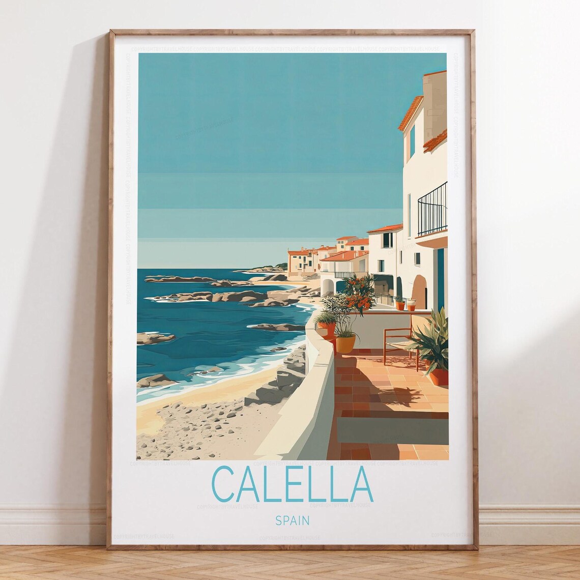 Calella Spain Sunny Seaside Terrace Ocean View Travel Poster