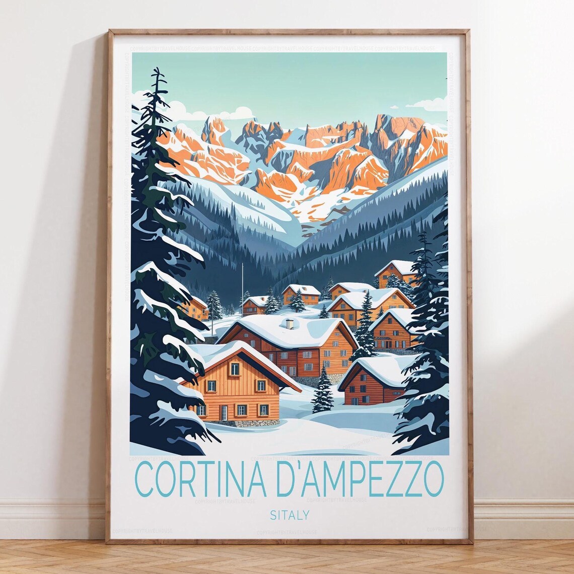 Cortina d'Ampezzo Italy Snowy Mountain Village Winter Poster