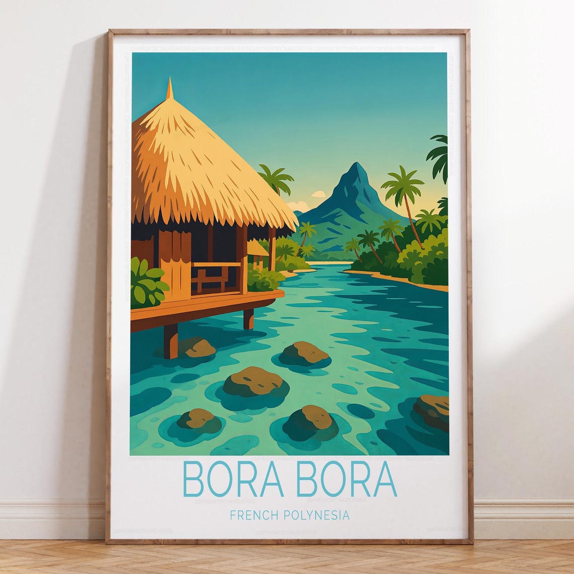 Bora Bora French Polynesia Overwater Bungalow Lagoon Travel Poster
