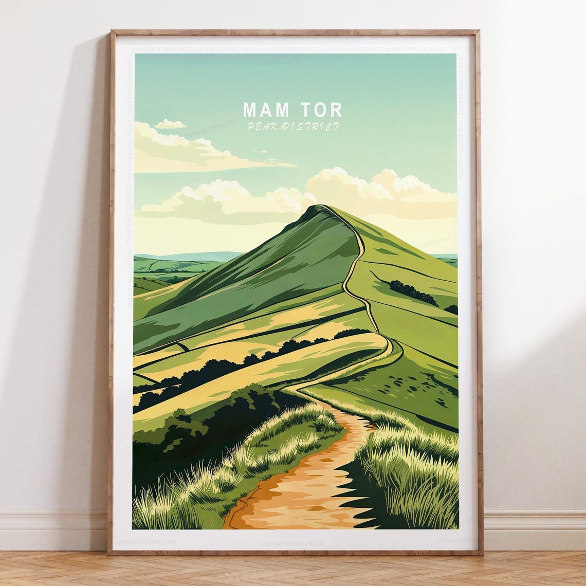 Mam Tor Peak District Rolling Hill Walking Trail Travel Poster