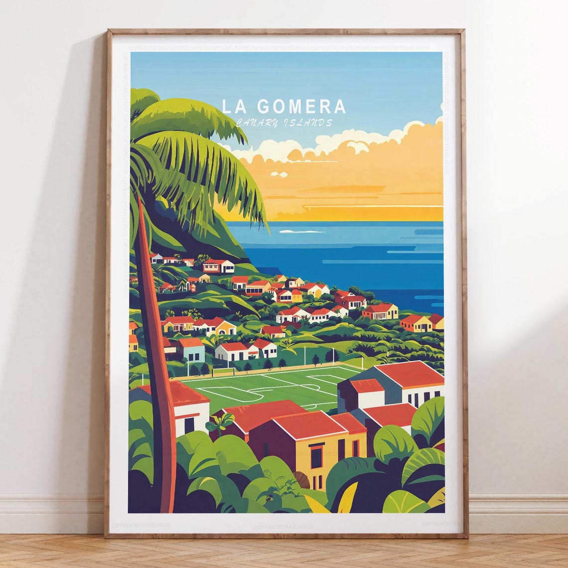 La Gomera Canary Islands Palm Bay Sunset Retro Travel Poster