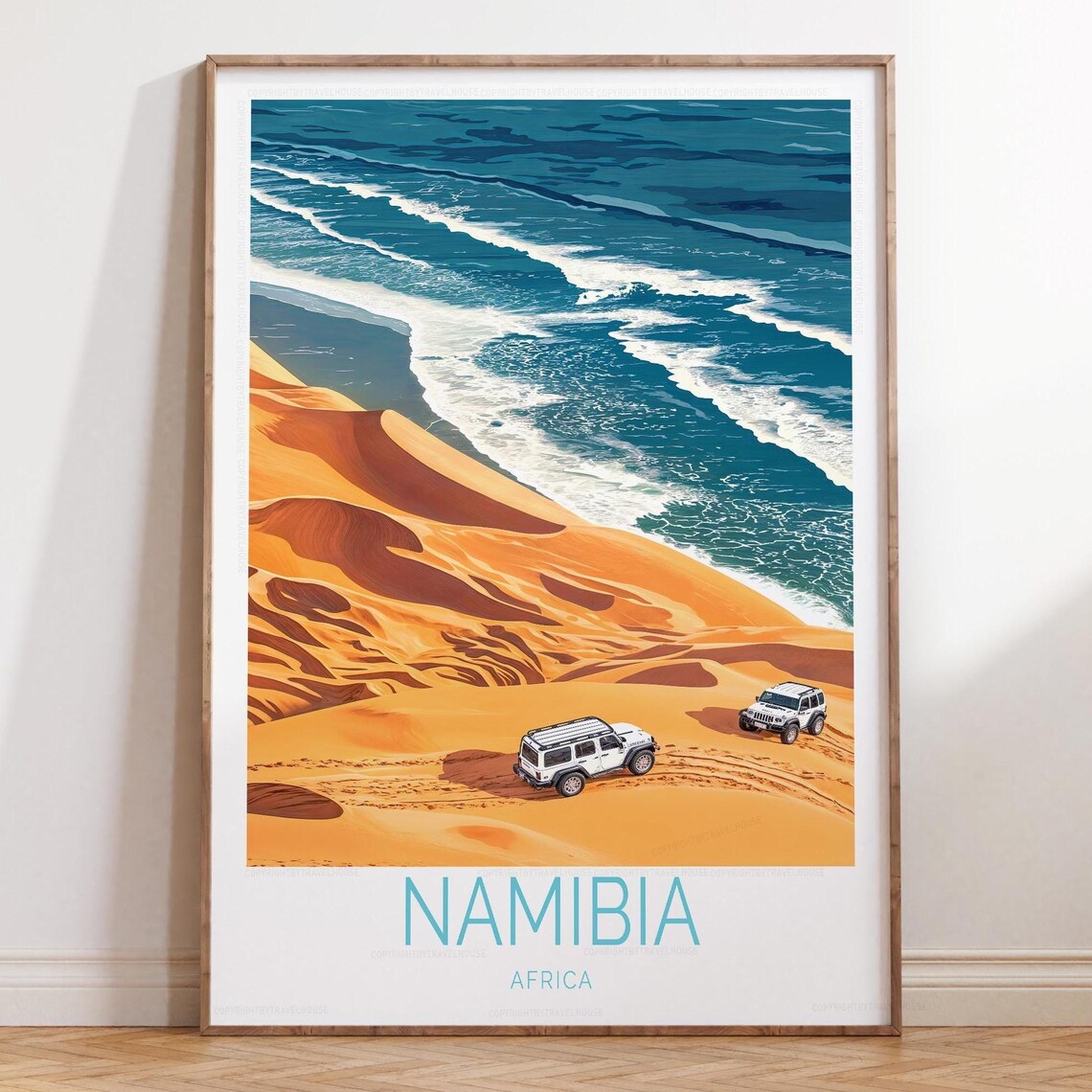Namibia Africa Aerial Desert Dunes Ocean 4x4 Safari Travel Poster