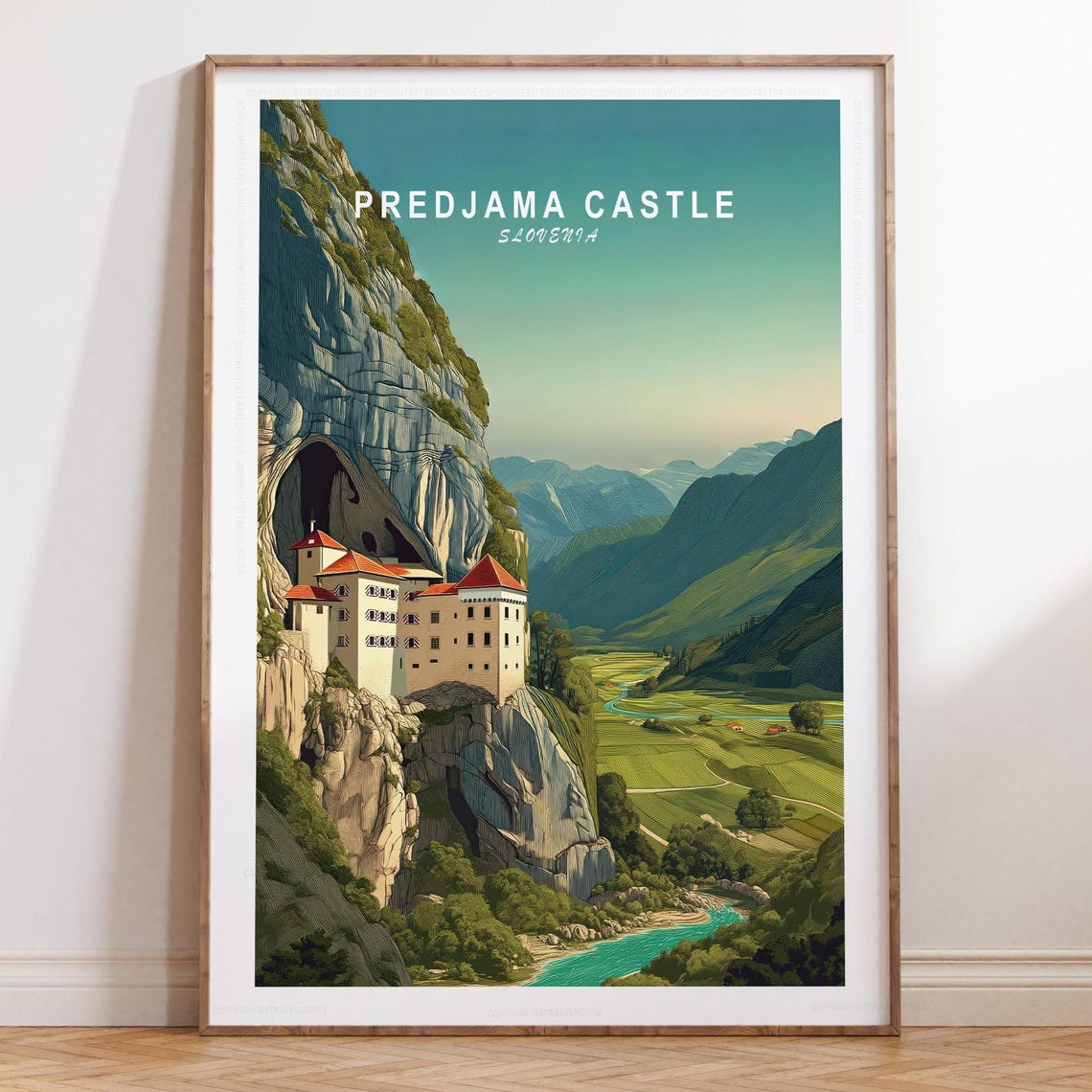 Predjama Castle Slovenia Cave Castle Cliff Travel Illustration Poster