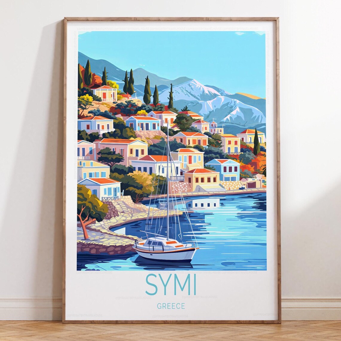Symi Greece Colorful Harbor Scenic Travel Destination Art Poster