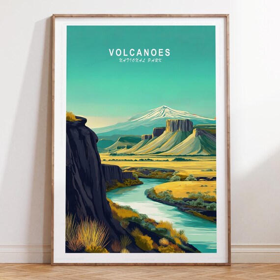 Volcanoes National Park Teal Sky River Valley Landscape Poster