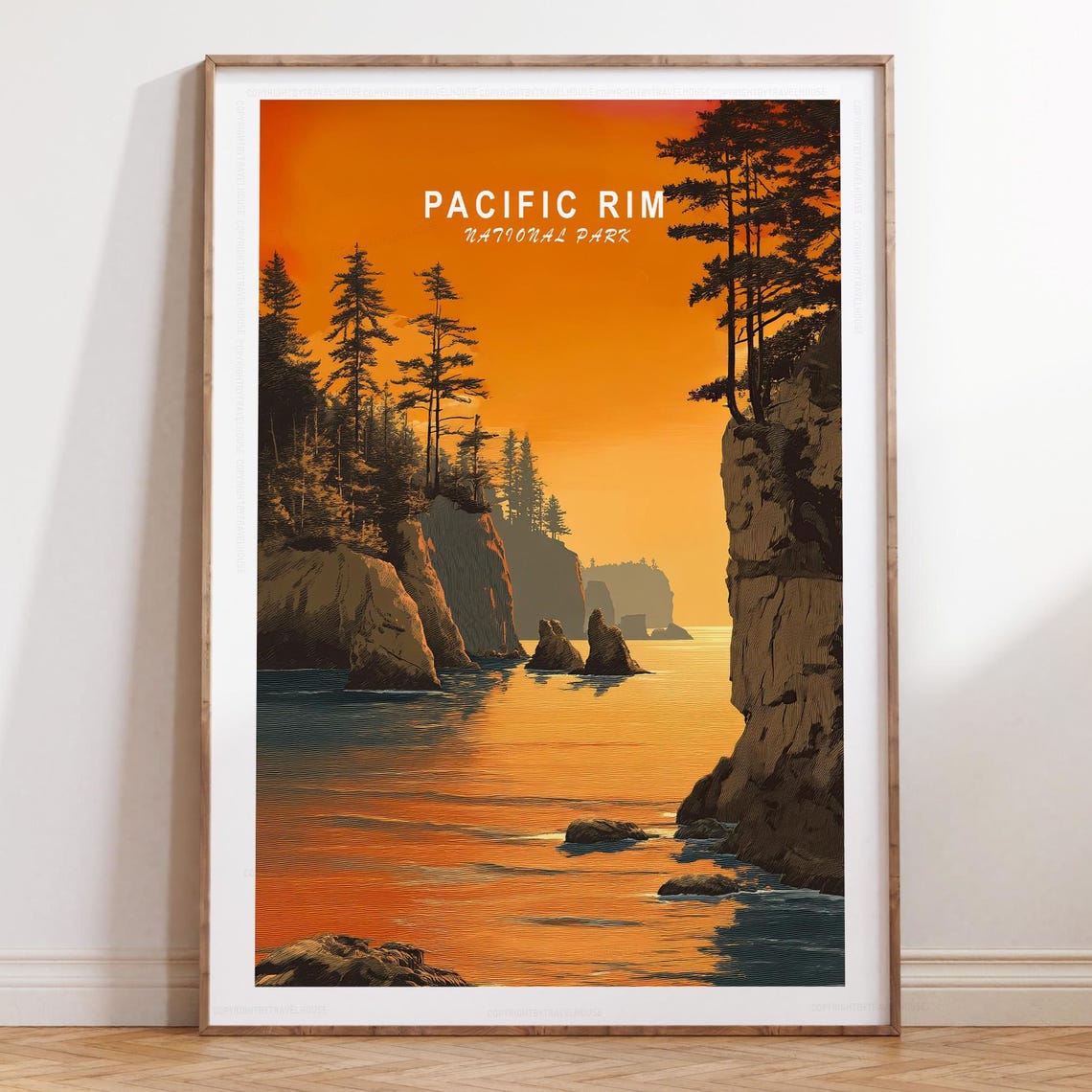 Pacific Rim National Park Orange Sunset Sea Stacks Travel Poster
