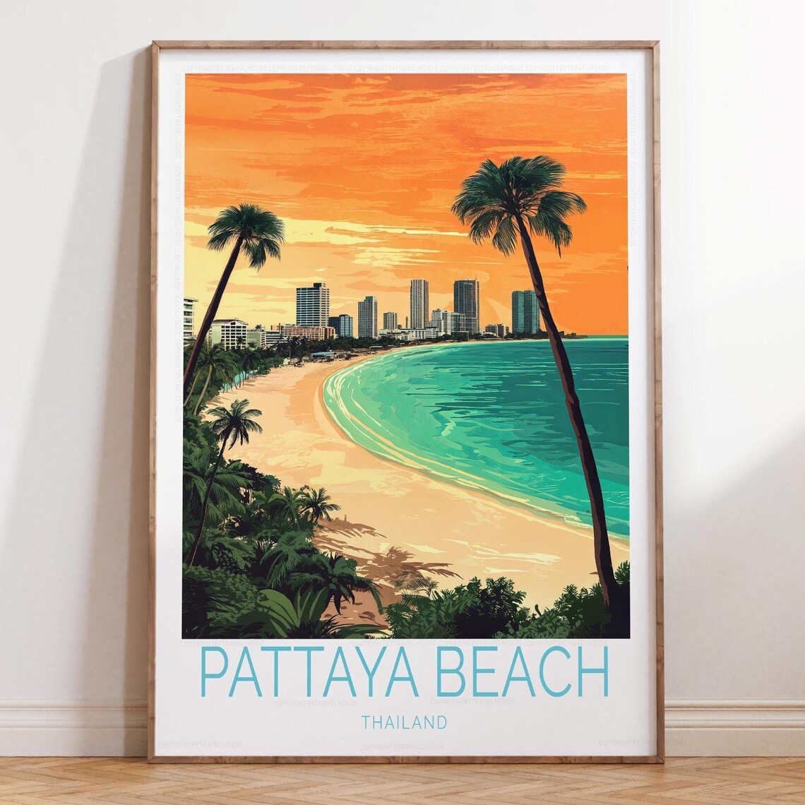 Pattaya Beach Thailand City Skyline Palm Beach Sunset Poster