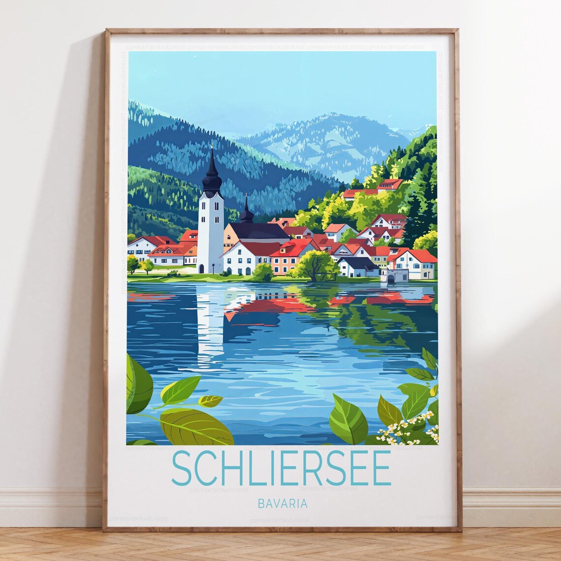 Schliersee Bavaria Lake Church Village Mountain Travel Poster