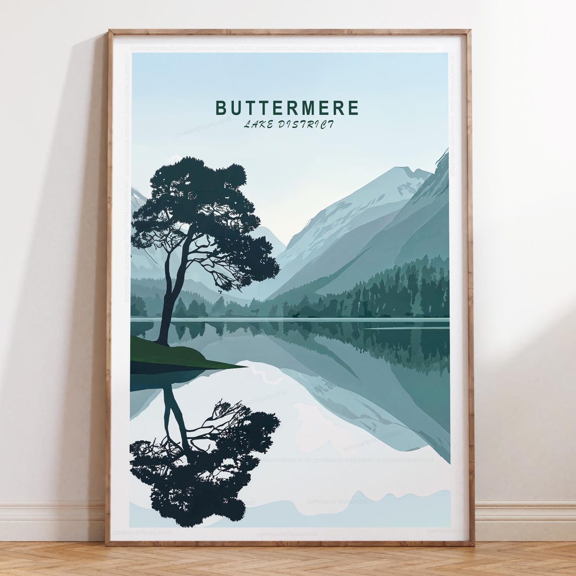 Buttermere Lake District Serene Lone Tree Lake Reflection Poster