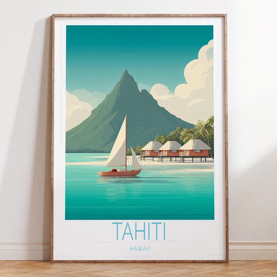 Tahiti Hawaii Travel Poster Wall Art Print Personalised Gifts House Warming