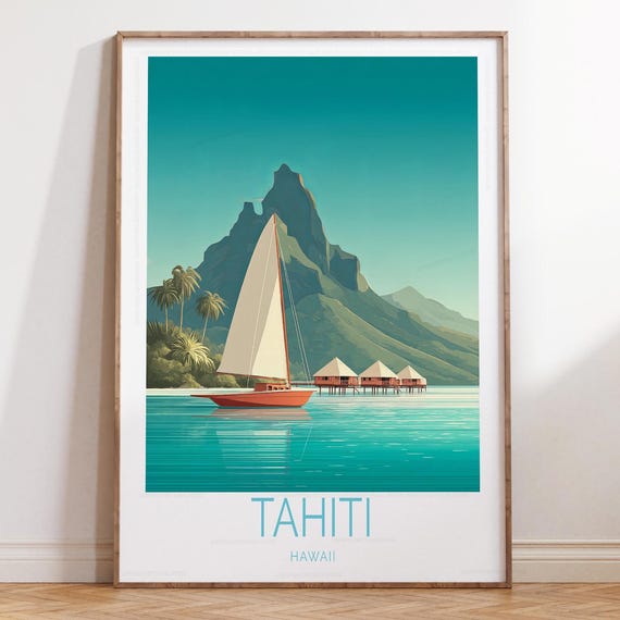 Tahiti Hawaii Travel Poster Wall Art Print Home Decor Birthday Gifts Wedding