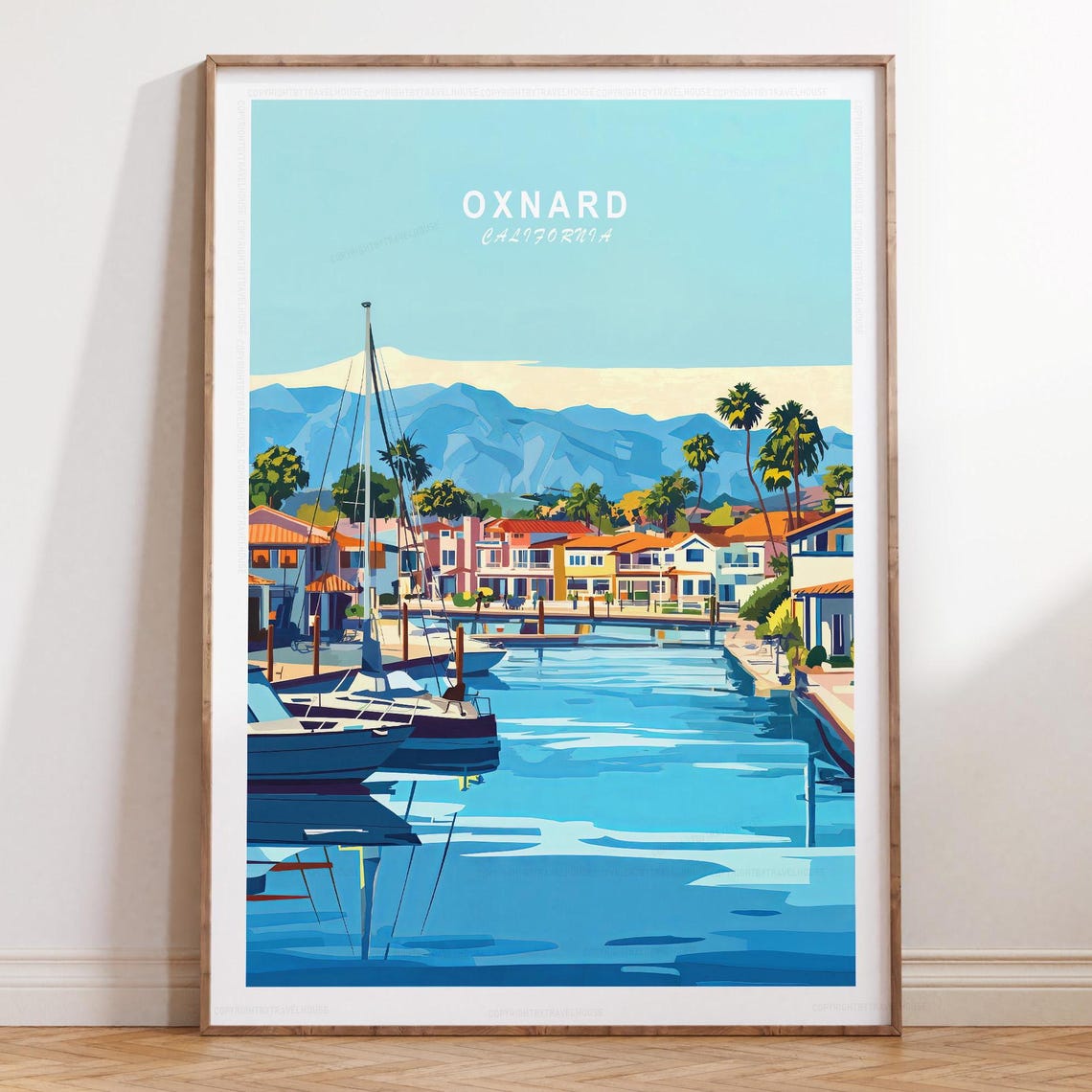 Oxnard California Marina Waterfront Homes Sunset Travel Poster