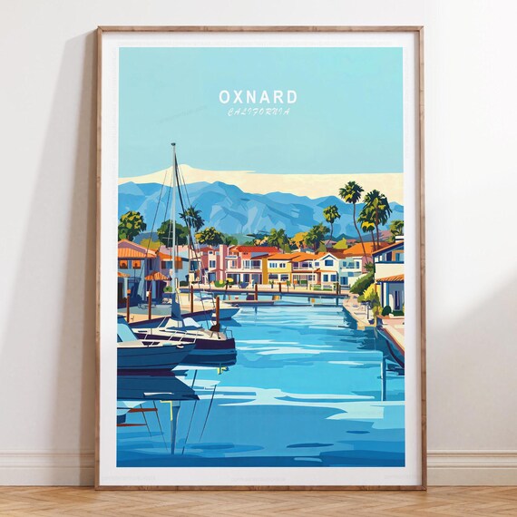 Oxnard California Marina Waterfront Homes Sunset Travel Poster