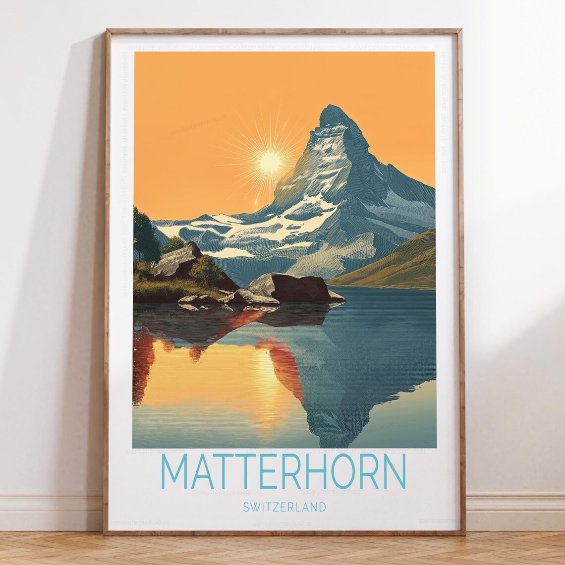 Matterhorn Switzerland Sunset Lake Mirror Reflection Travel Poster