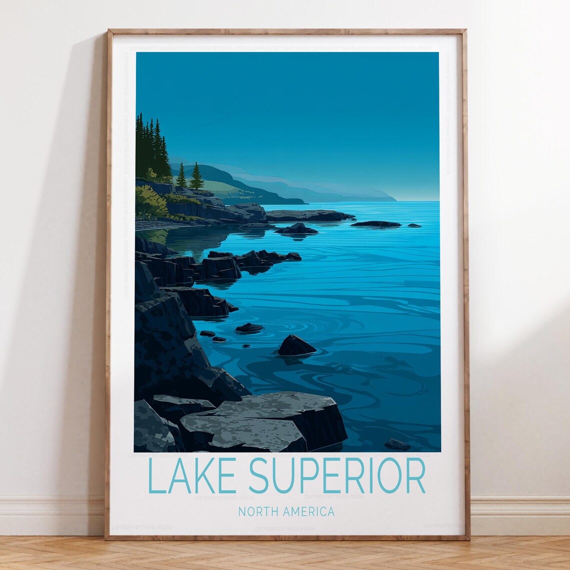 Lake Superior North America Rocky Shoreline Bottom Title Poster