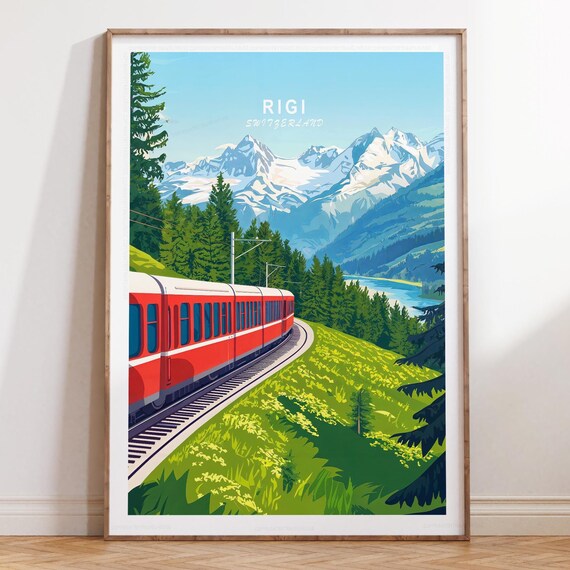 Rigi Switzerland Red Mountain Train Snowy Alps Lake Panorama Poster