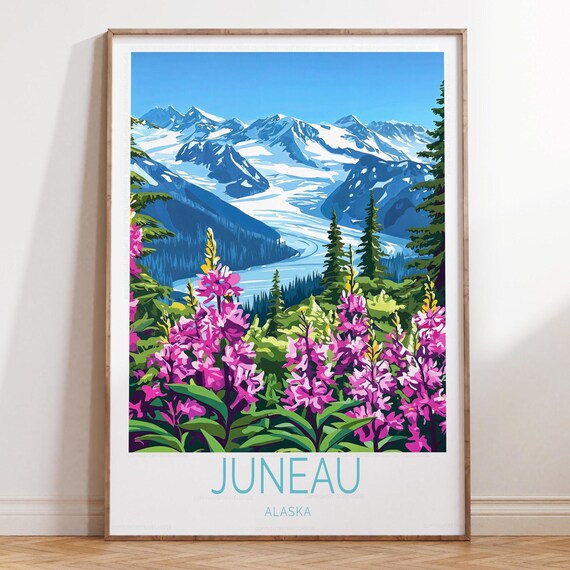 Juneau Alaska Glacier Mountain Wildflower Meadow Travel Poster
