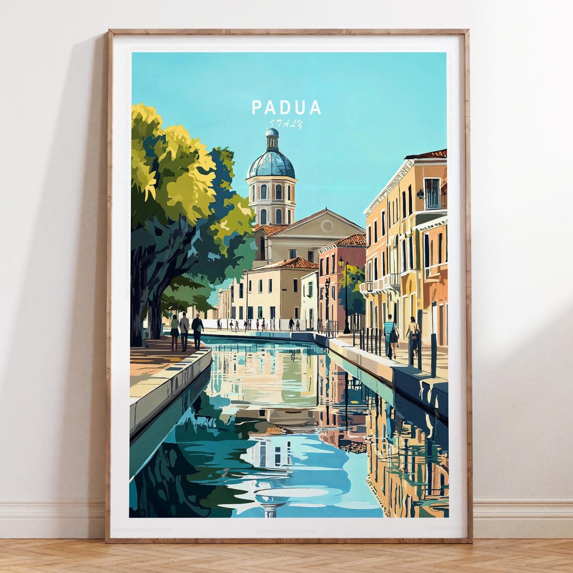 Padua Italy Canal Promenade Domed Church Top Text Travel Poster