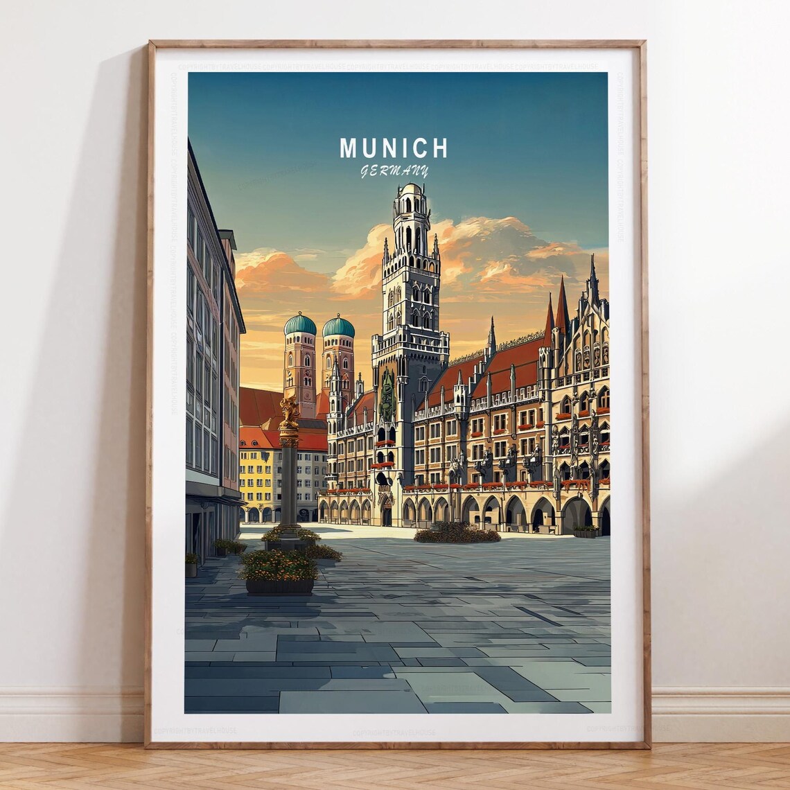 Munich Germany Town Hall Facade Close Detail Scenic Travel Poster