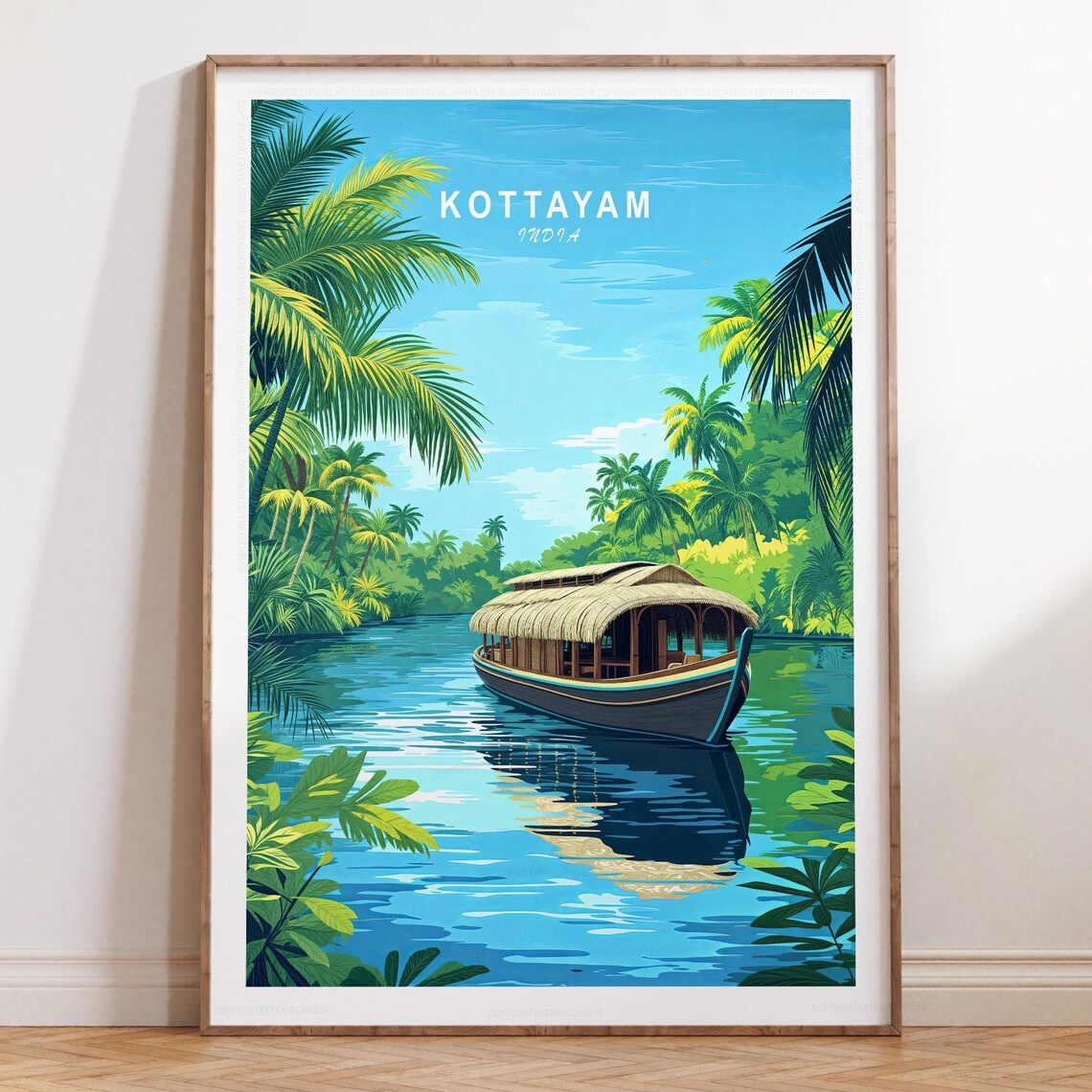 Kottayam India Kerala Houseboat Tropical Backwater Travel Poster