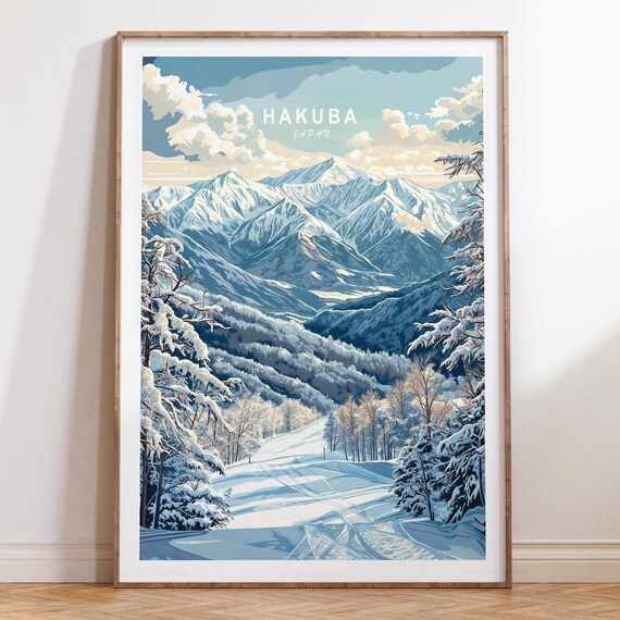Hakuba Japan Snowy Mountain Range Ski Slopes Winter Travel Poster