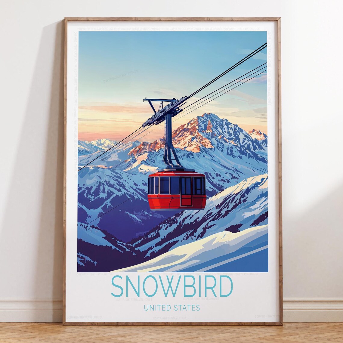 Snowbird United States Red Gondola Alpine Ski Resort Winter Poster