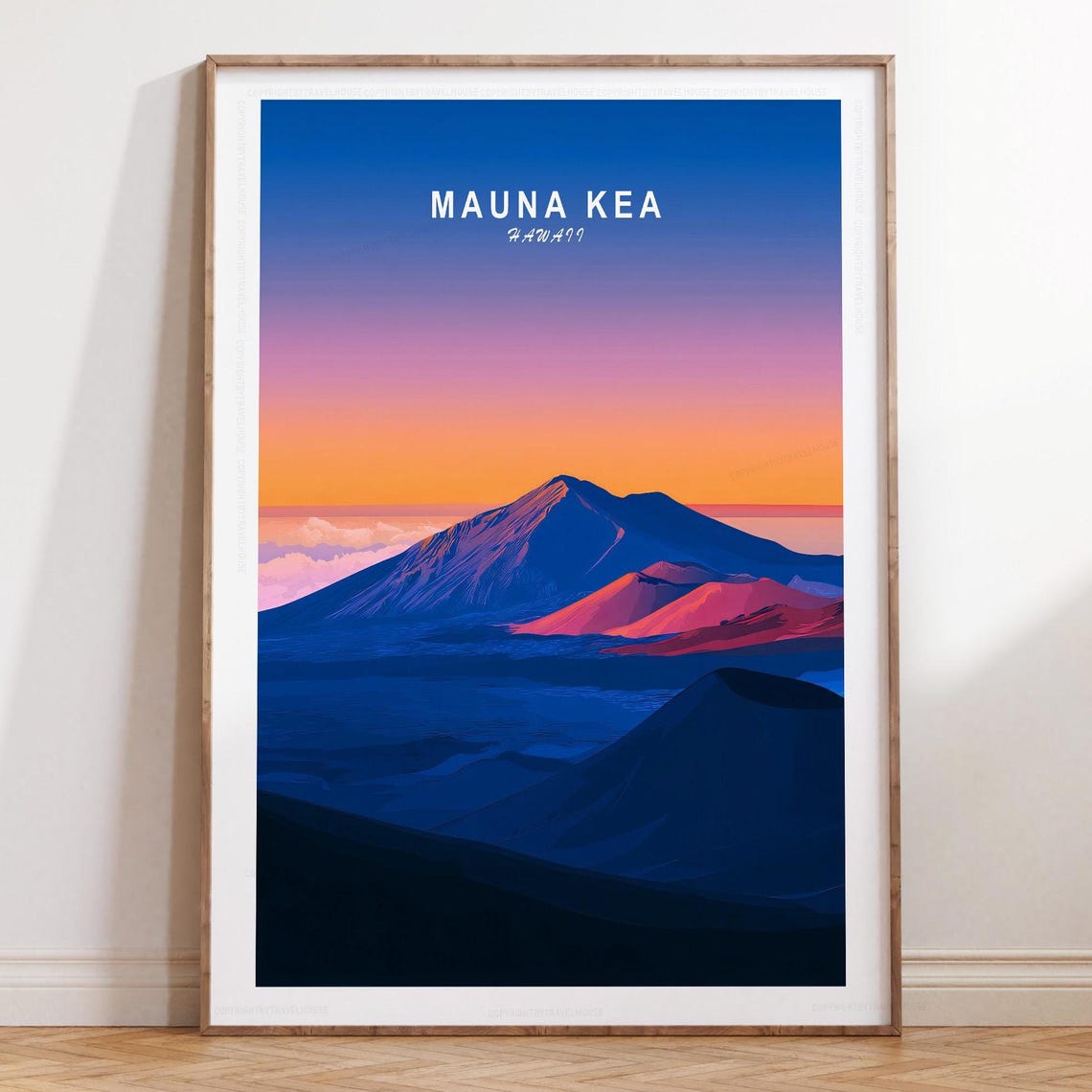 Mauna Kea Hawaii Volcano Sunset Sky Minimalist Travel Poster