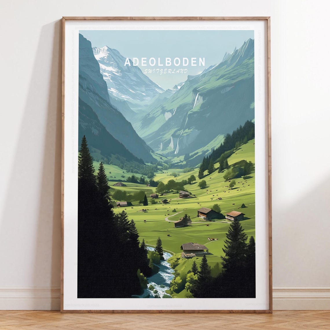 Adelboden Switzerland Mountain Valley River View Travel Poster