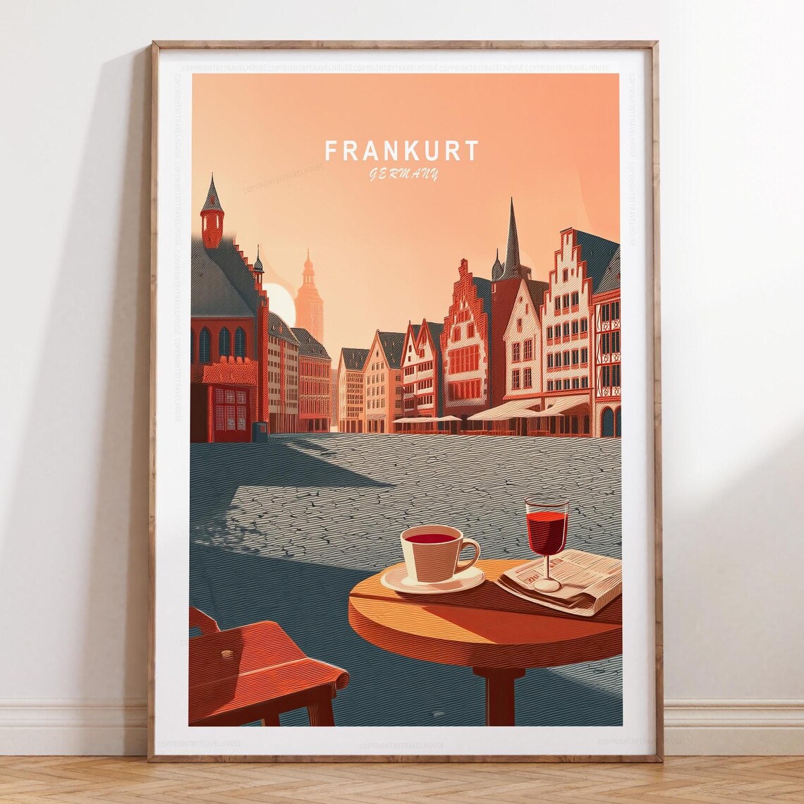 Frankfurt Germany Old Town Square Café Sky Title Travel Poster