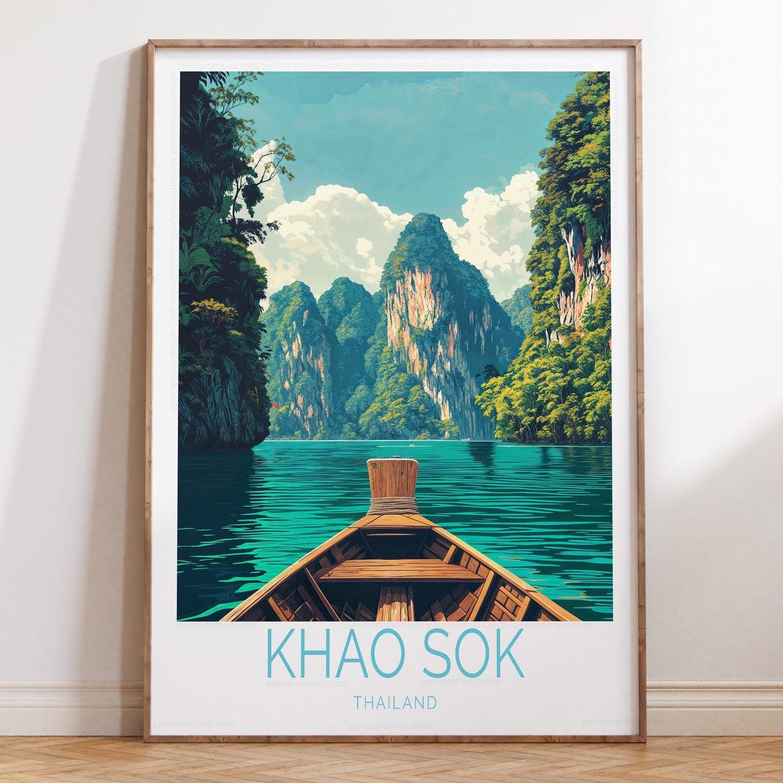 Khao Sok Thailand Longtail Boat Limestone Cliffs Lake Travel Poster