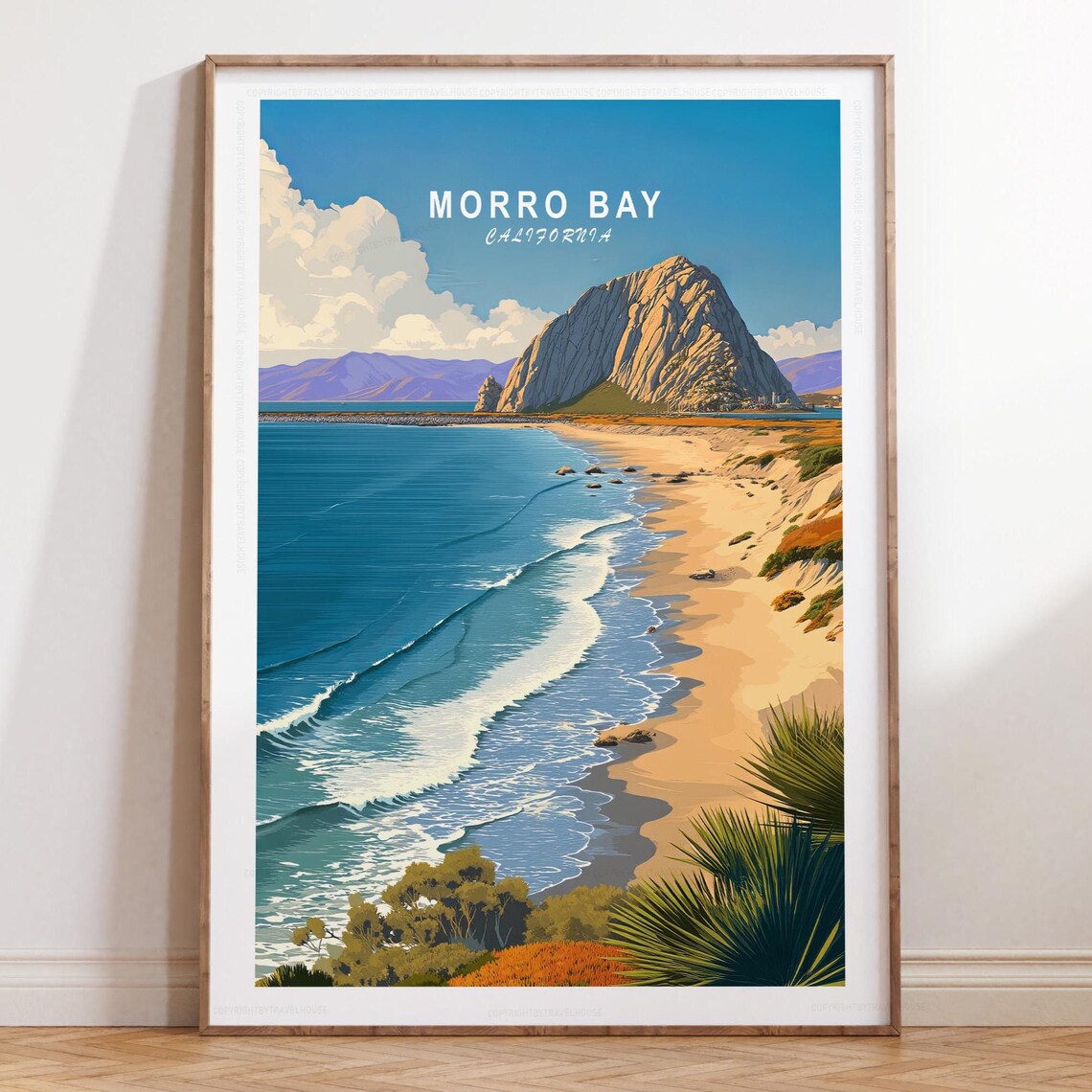 Morro Bay California Golden Beach Sunset View Travel Poster Art