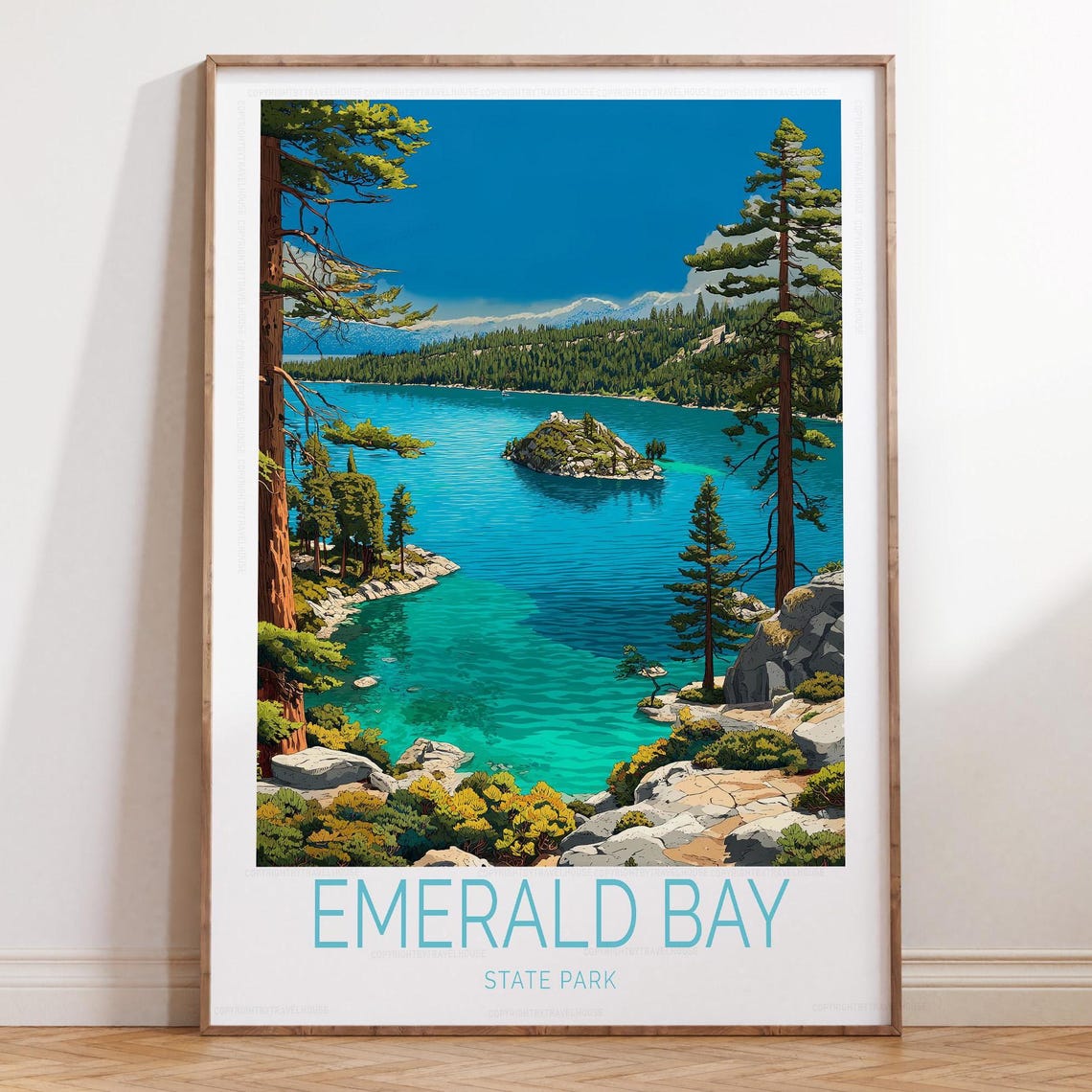 Emerald Bay State Park Turquoise Cove Pines View Travel Poster