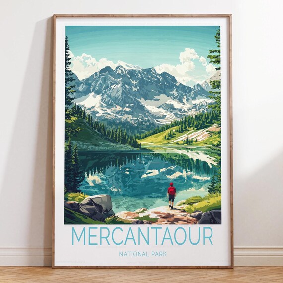 Mercantour National Park Alpine Lake Hiker in Red Jacket Poster