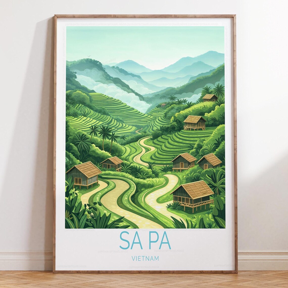 Sa Pa Vietnam Emerald Rice Terraces Village Valley Travel Poster