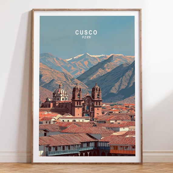 Cusco Peru Cathedral Towers and Andes Mountains Travel Poster