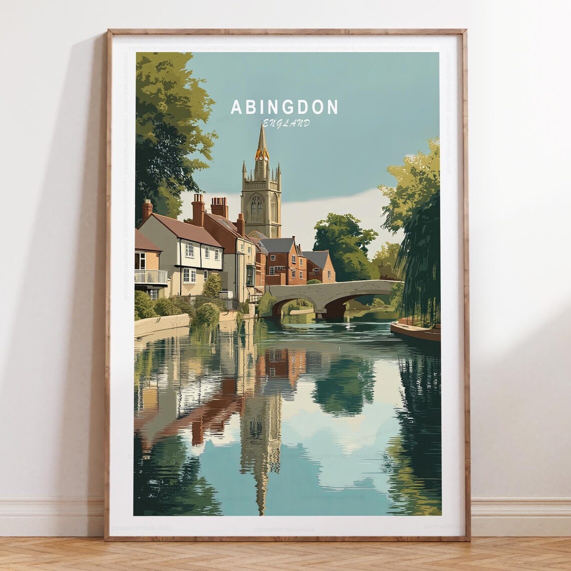 Abingdon England Riverside Town With Church Spire Reflection Poster