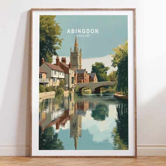 Abingdon England Riverside Town With Church Spire Reflection Poster