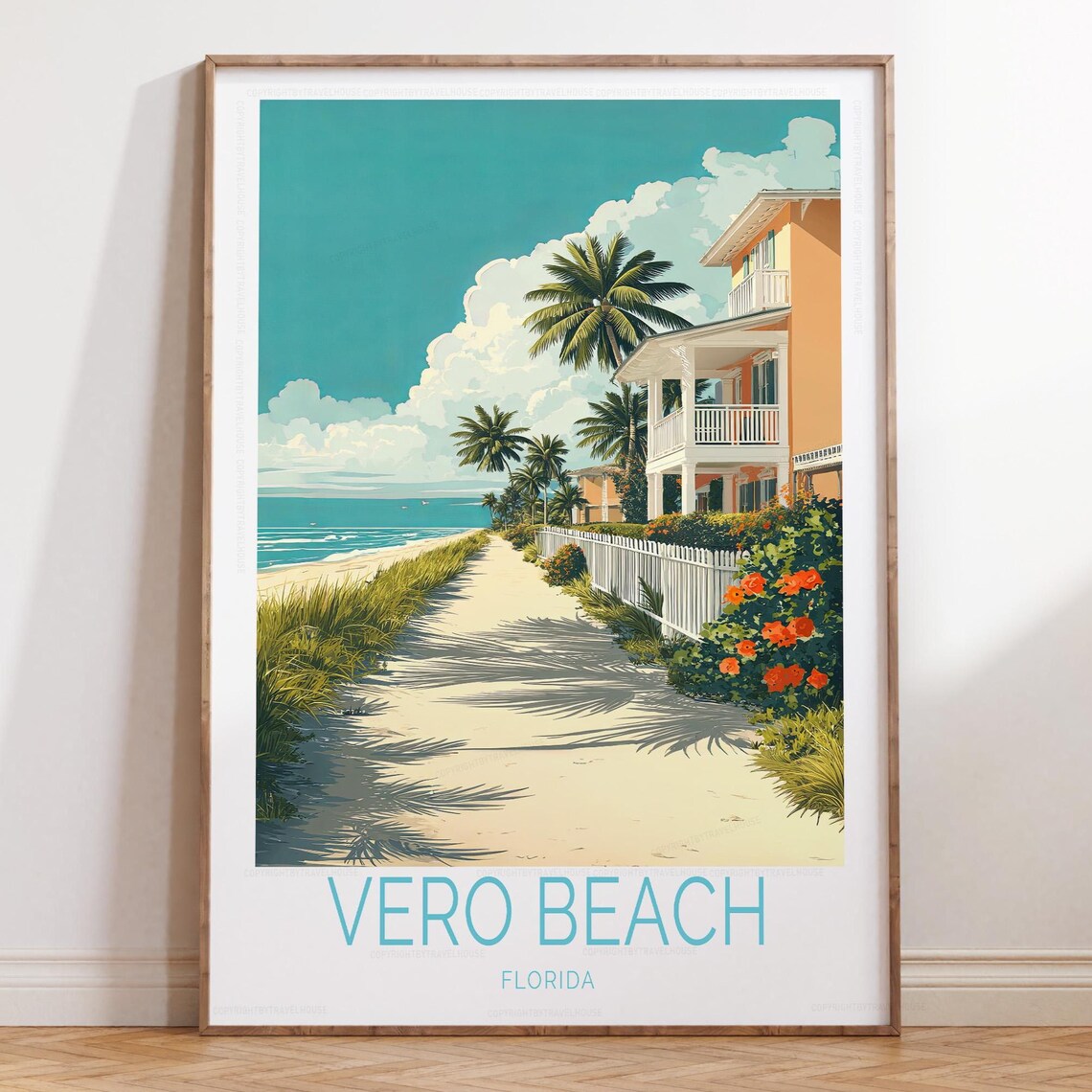 Vero Beach Florida Beach Path Palms Beach House Retro Travel Poster