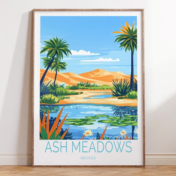 Ash Meadows Nevada Palm Oasis Lily Pond Desert Travel Poster