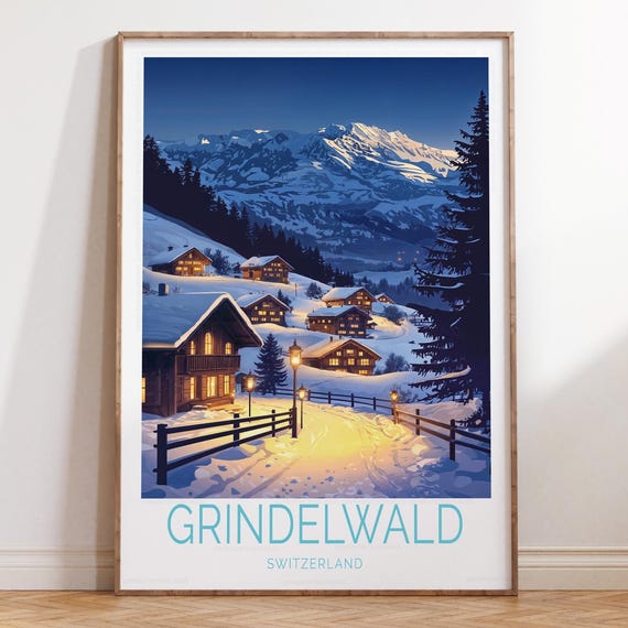 Grindelwald Switzerland Winter Poster Skiing Print Travel Wall Art Home Decor Birthday Gifts