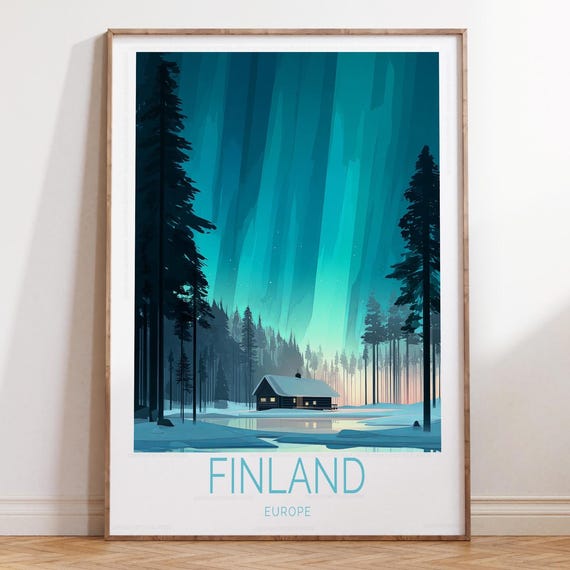 Finland Europe Travel Wall Art Skiing Poster Winter Print House Warming Gifts Personalised